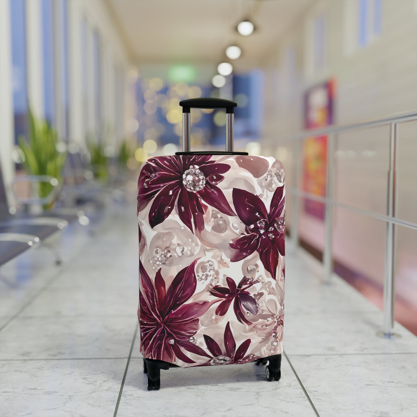 Luggage Cover, Burgundy Floral