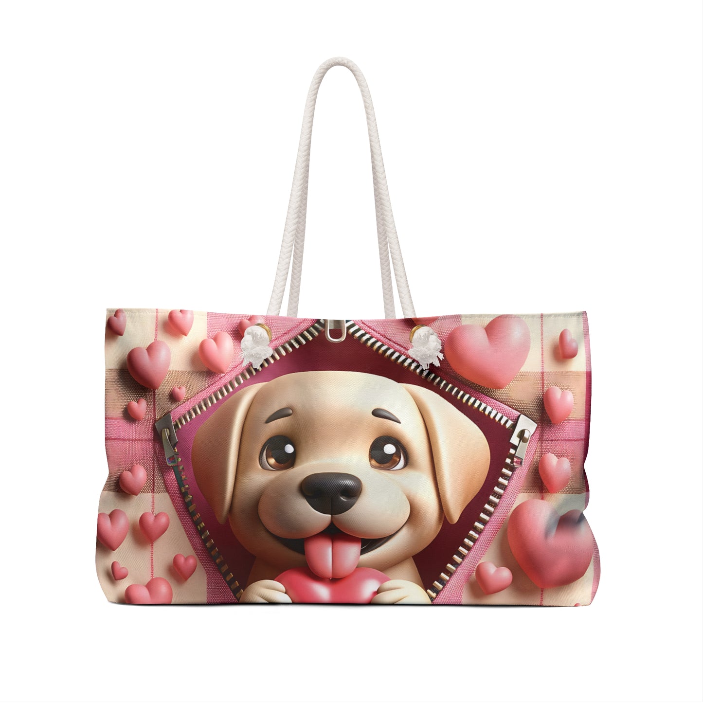 Personalised/Non-Personalised Weekender Bag, Cute Dog, Zipper, Valentines Day, Large Weekender Bag, Beach Bag, Book Bag