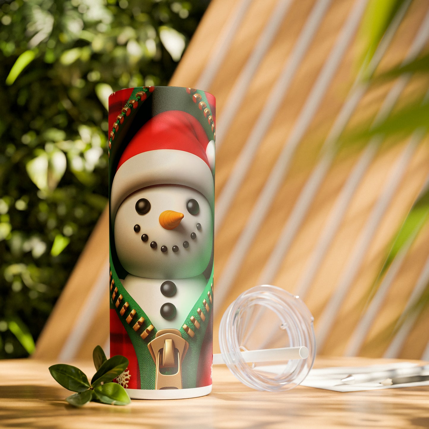 Skinny Tumbler with Straw, 20oz, Snowman