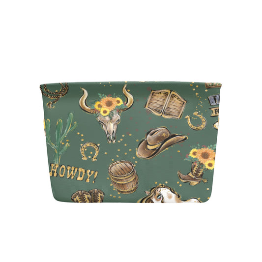 Howdy Cowboy Green Fabric Storage Basket