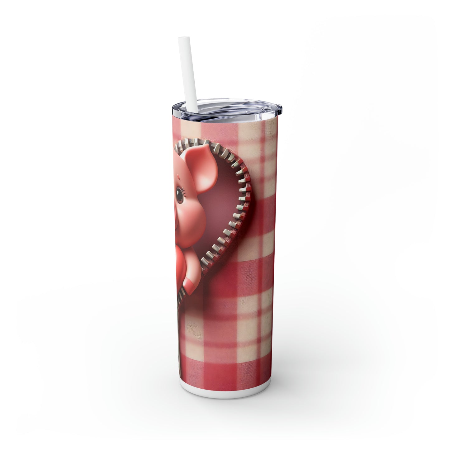 Skinny Tumbler with Straw, 20oz, Pig, Valentines Day