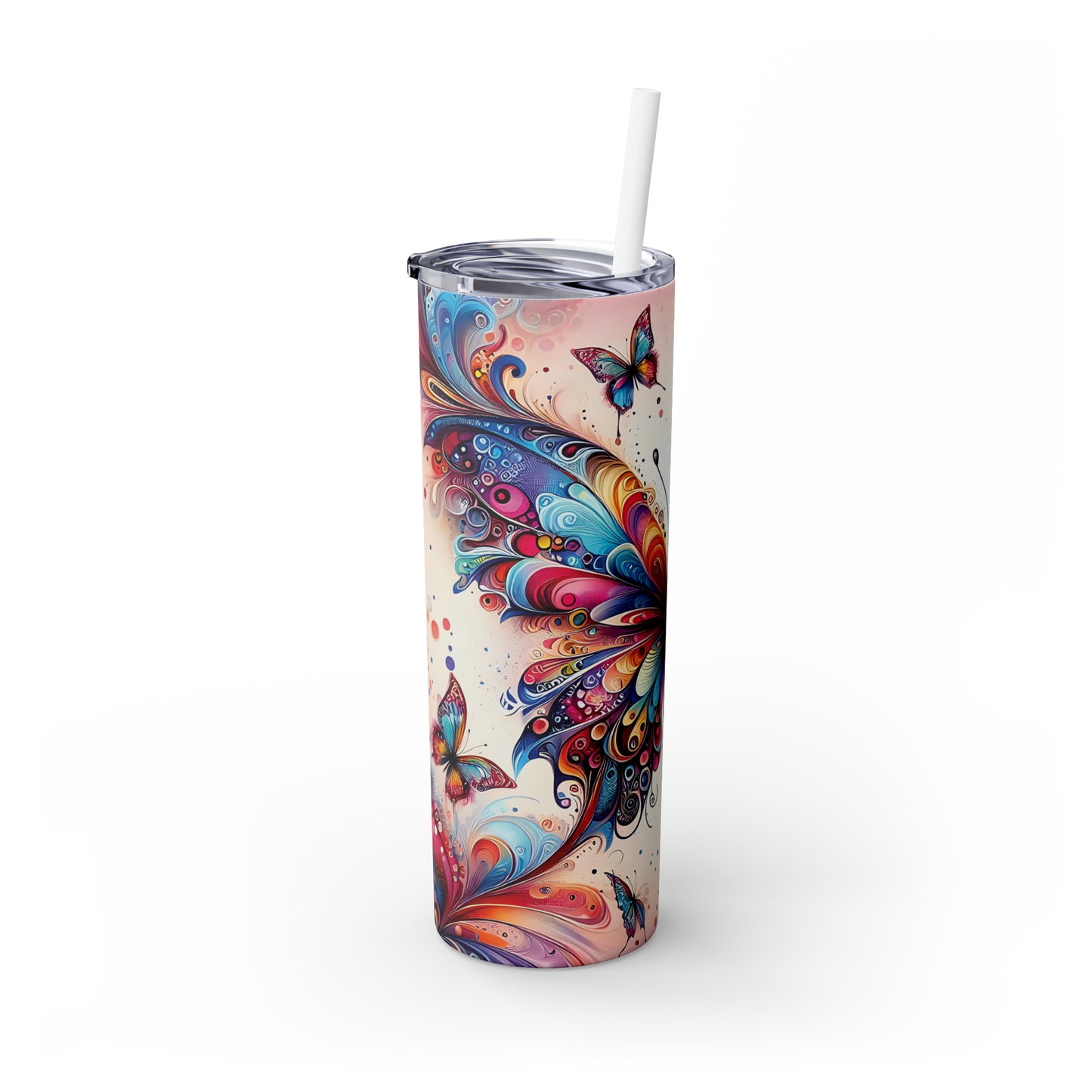 Skinny Tumbler with Straw, 20oz, Butterfly