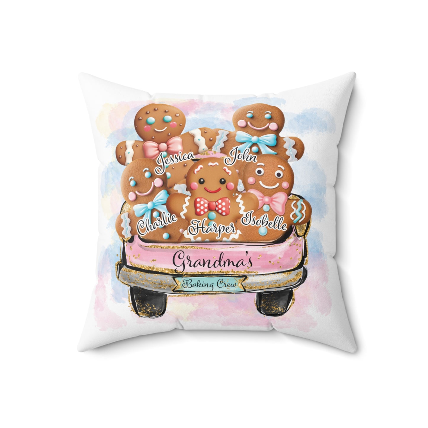 Personalised Polyester Square Pillow, Gingerbread Car