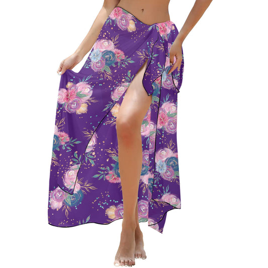 Purple Floral Long Beach Sarong Wrap