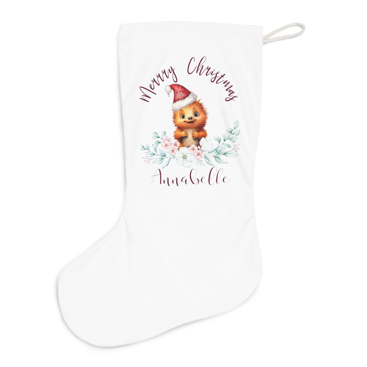 Personalised Santa Stocking, Australian Animals Eucalyptus, Echidna