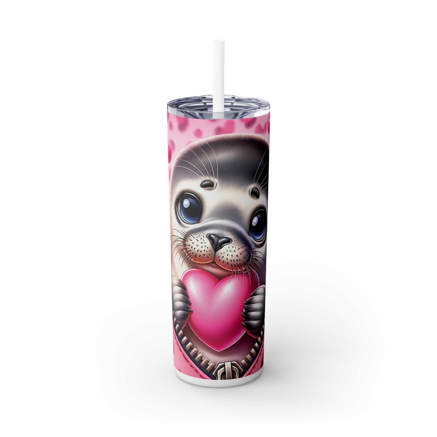 Skinny Tumbler with Straw, 20oz, Seal, Valentines Day