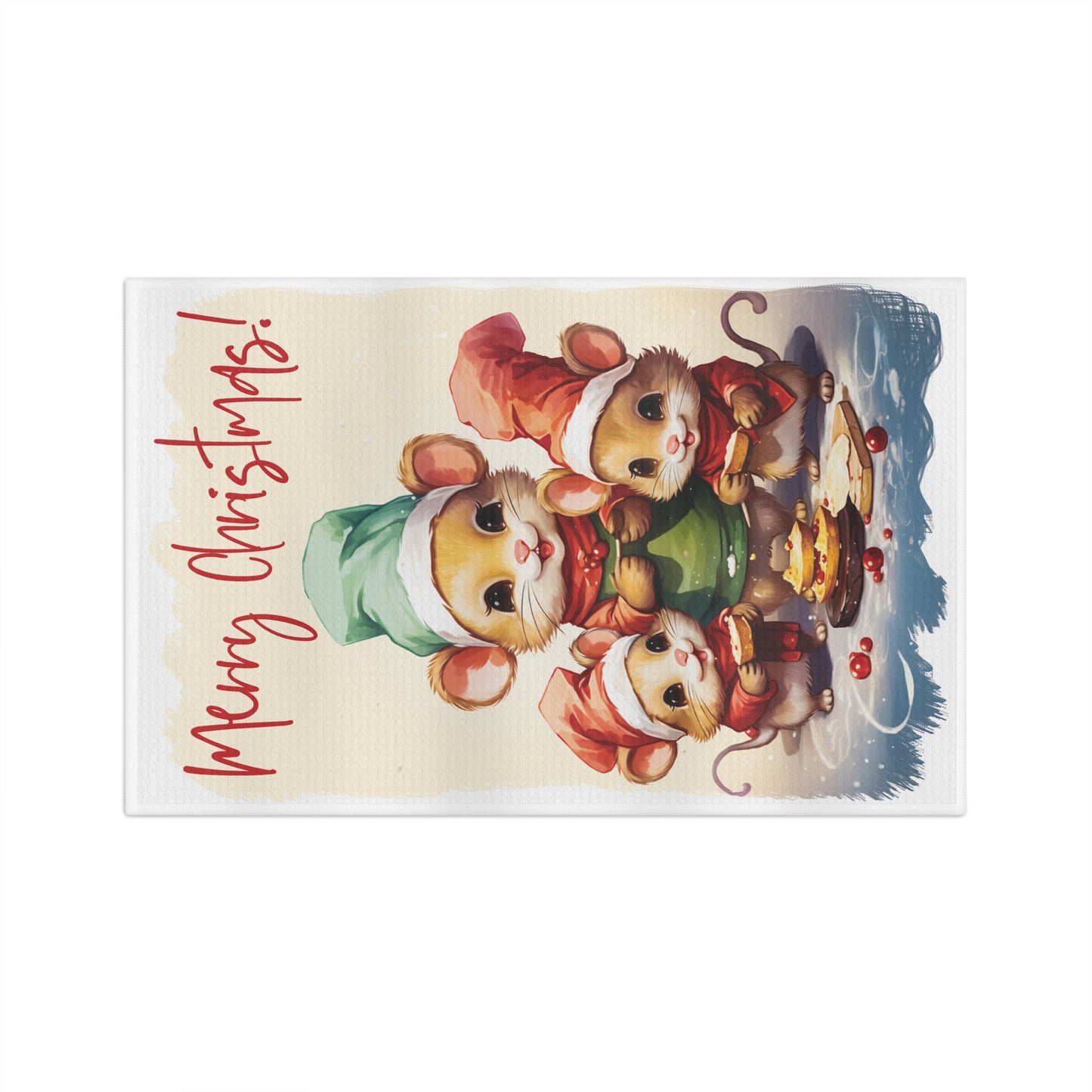 Microfiber Tea Towel, Merry Christmas Mice