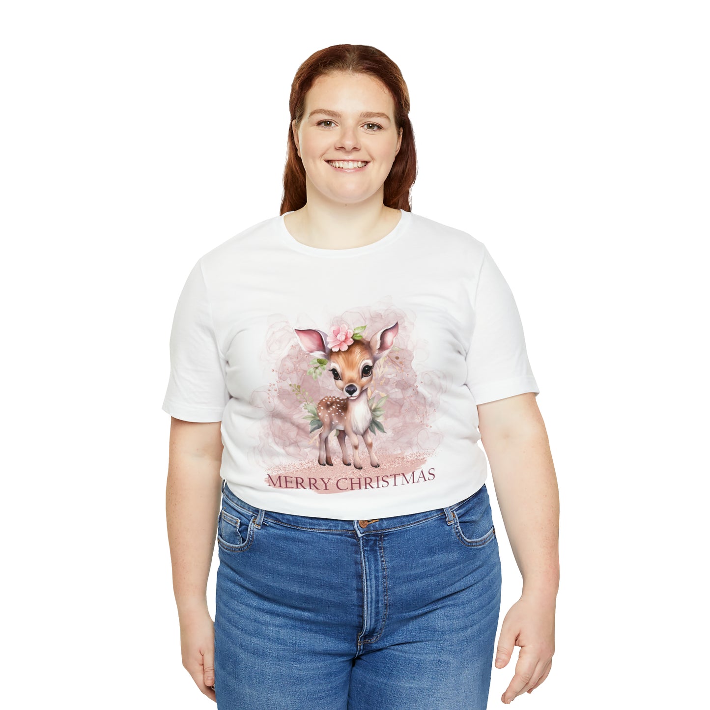 Unisex Adults Jersey Short Sleeve Tee Pink Christmas, Deer, Christmas TShirt