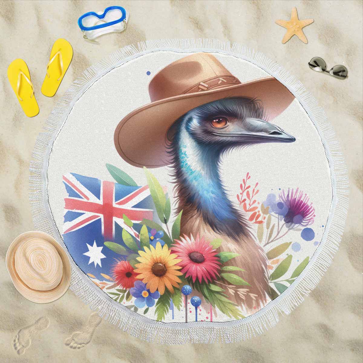 Australian Animals Emu Awd1321  Circular Beach Shawl 59"