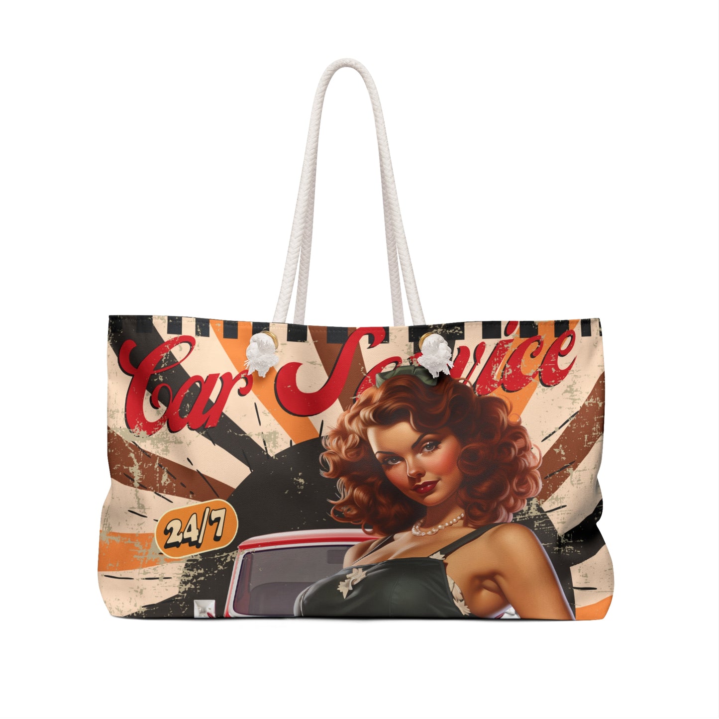 Personalised/Non-Personalised Weekender Bag, Pop Art, Car Service, Large Weekender Bag, Beach Bag, Book Bag