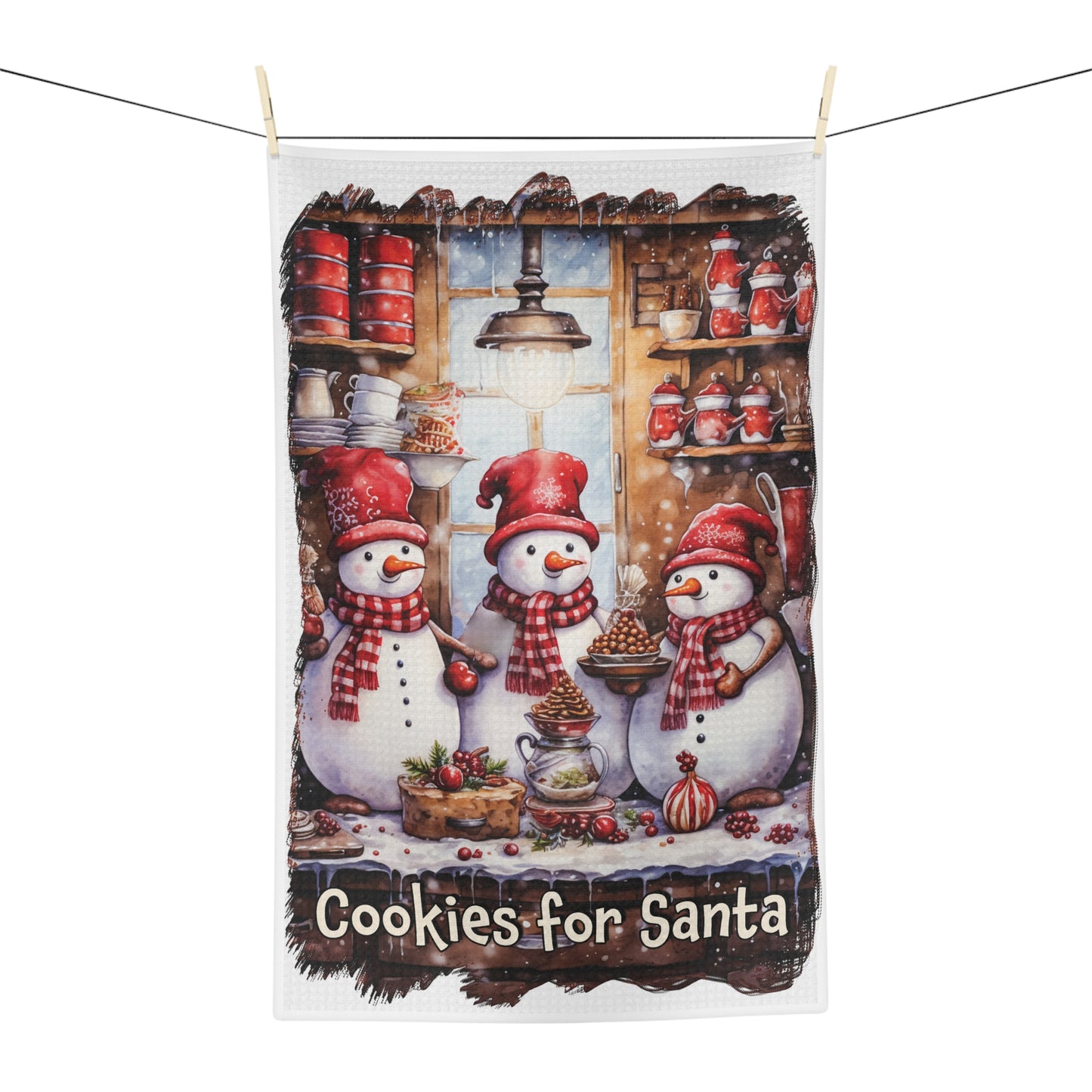 Microfiber Tea Towel, Christmas Snowmen, Cookies for Santa