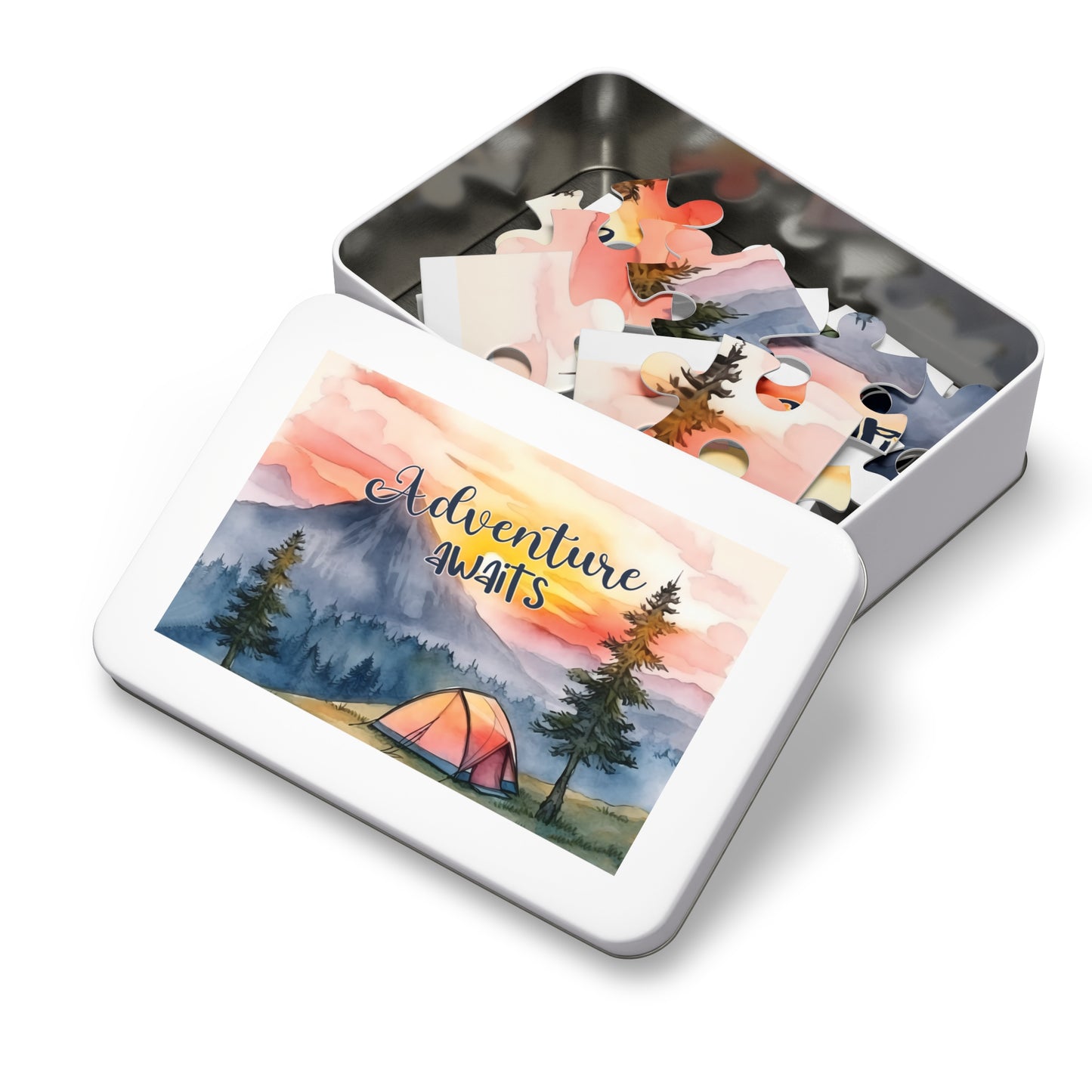 Jigsaw Puzzle, Camping, Adventure Awaits, Personalised/Non-Personalised (30, 110, 252, 500,1000-Piece)