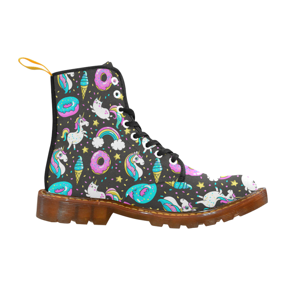 Seamless Pattern with Unicorns Donuts Rainbow Martin Boots For Women Model 1203H