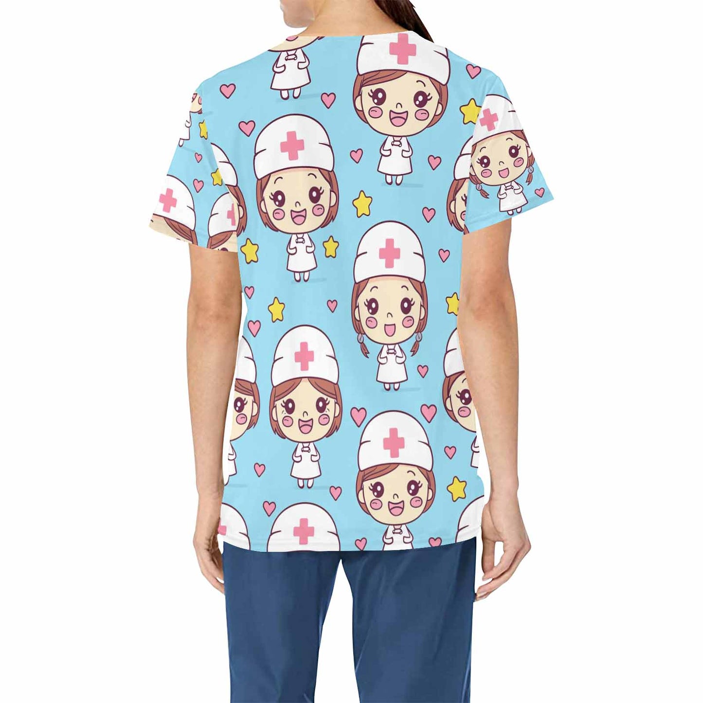 Nurse2  Women's V Neck Scrub Top Nurse Uniform with Deep Front Pockets