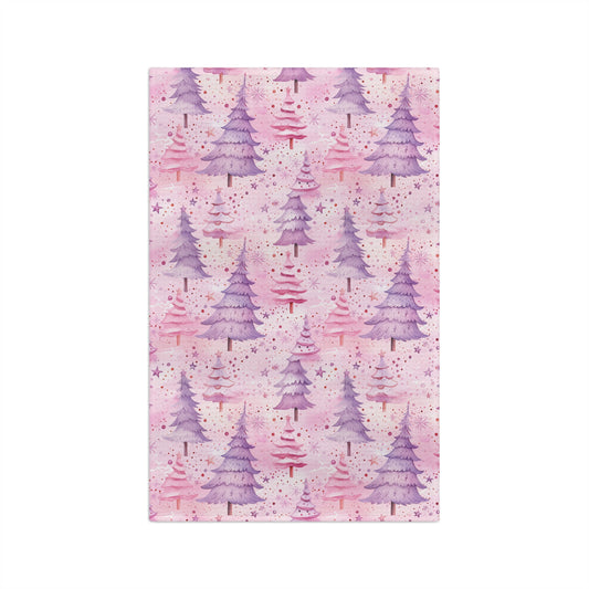 Microfiber Tea Towel, Pink Christmas Trees