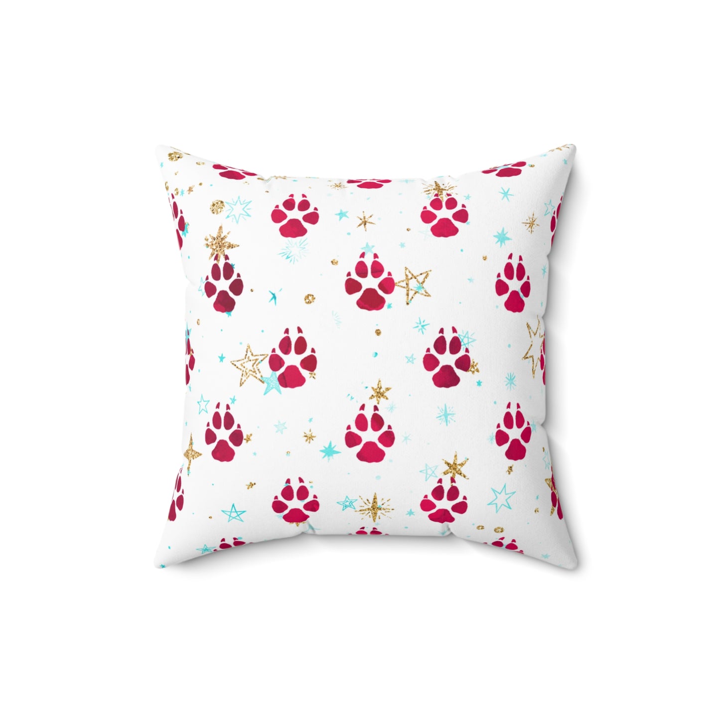 Spun Polyester Square Pillow, Doggie Paws Christmas Cushion