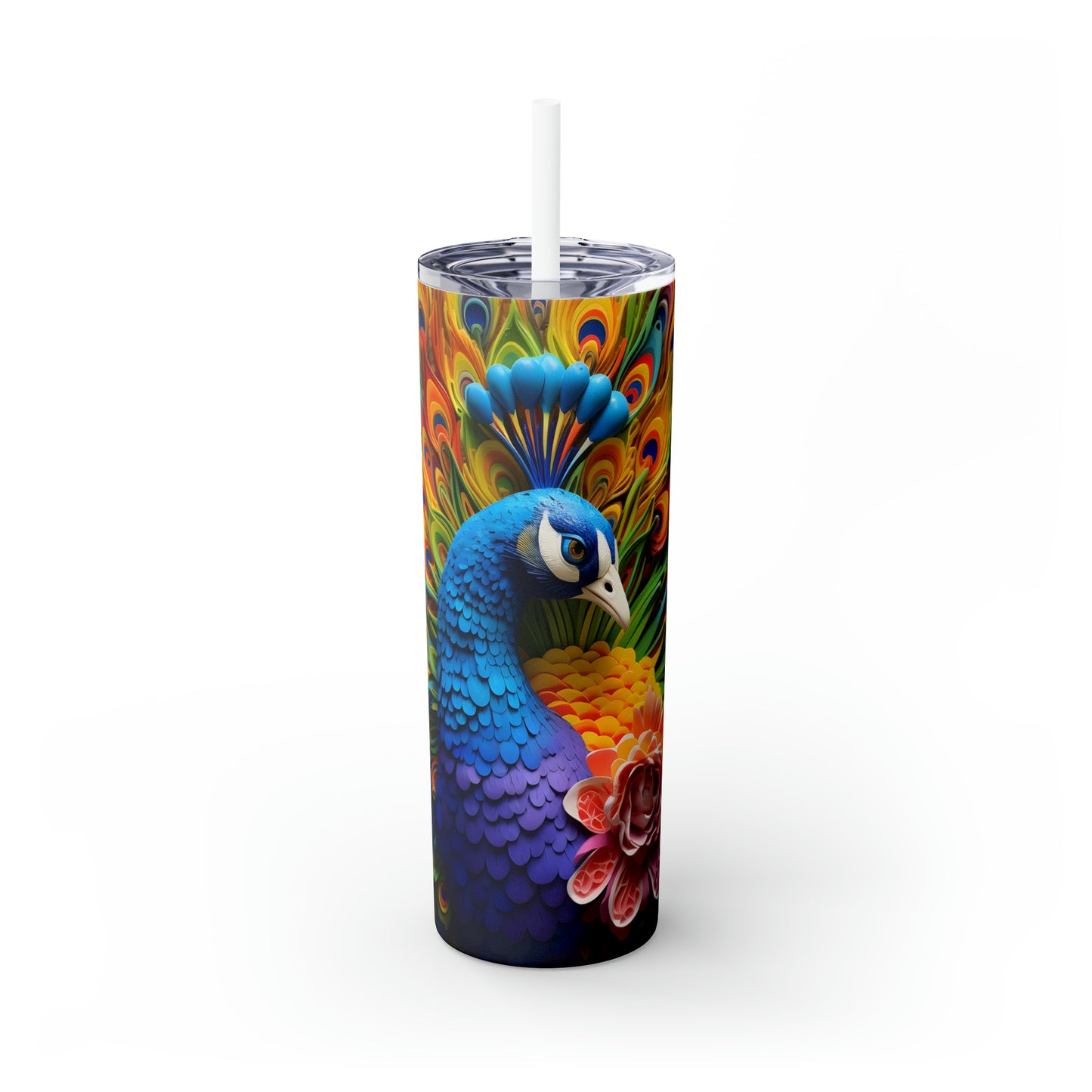 Skinny Tumbler with Straw, 20oz, Peacock