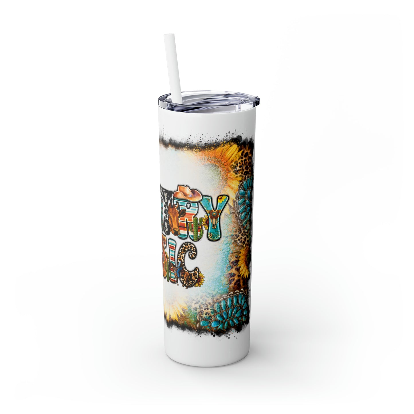 Skinny Tumbler with Straw, 20oz, Sunflowers, Western, Quote, Country Music