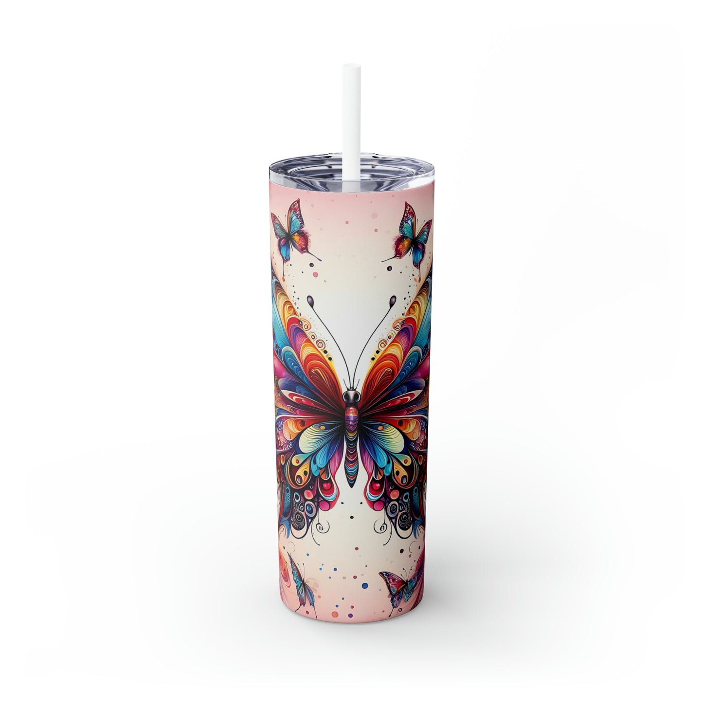 Skinny Tumbler with Straw, 20oz, Butterfly