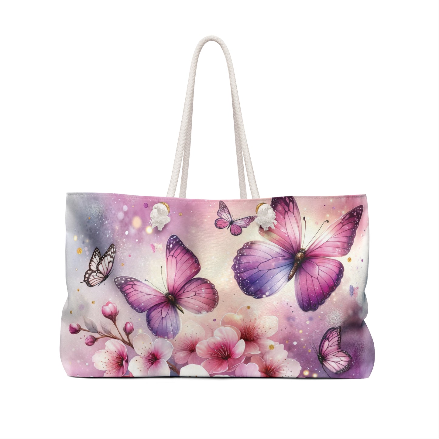 Personalised/Non-Personalised Weekender Bag, Floral, Butterflies, Large Weekender Bag, Beach Bag, Book Bag