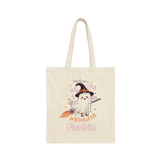 Cotton Canvas Tote Bag, Personalized Trick or Treat Bag, Personalised Halloween Bag, Halloween Tote, Kids Halloween Bag, Trick-or-Treat Bag