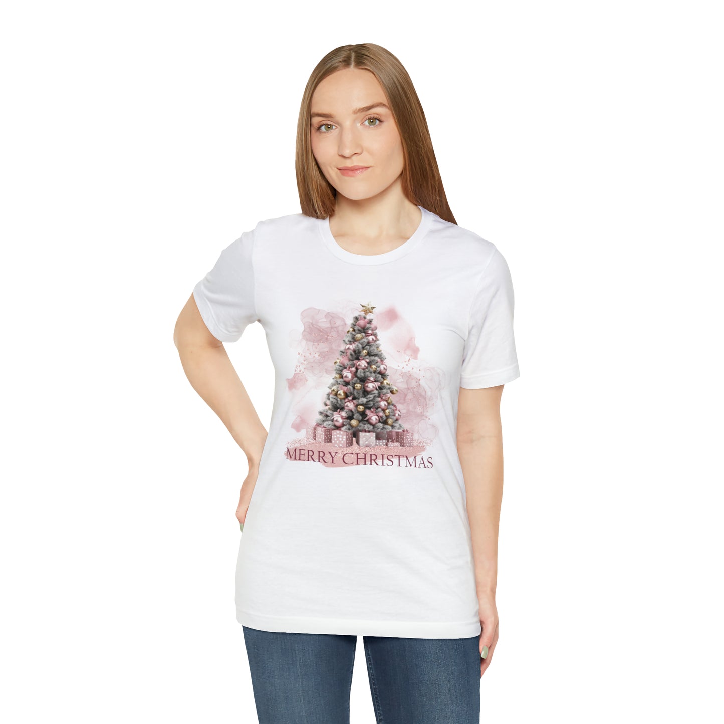 Unisex Adults Jersey Short Sleeve Tee Pink Christmas, Christmas Tree, Christmas TShirt