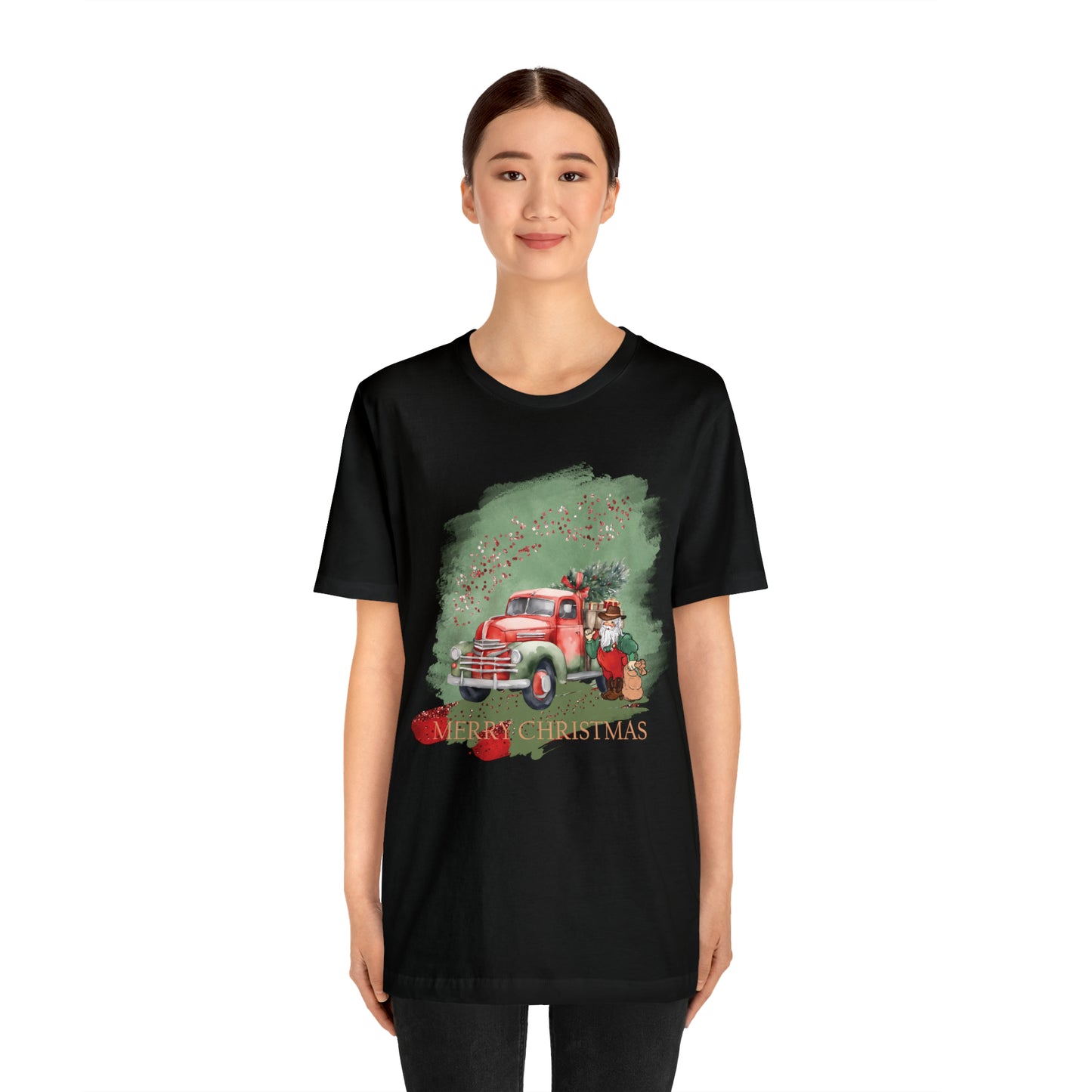 Unisex Adults Jersey Short Sleeve Tee Sage Christmas, Santa, Country Truck, Christmas TShirt, Country Christmas, Western Chrismas