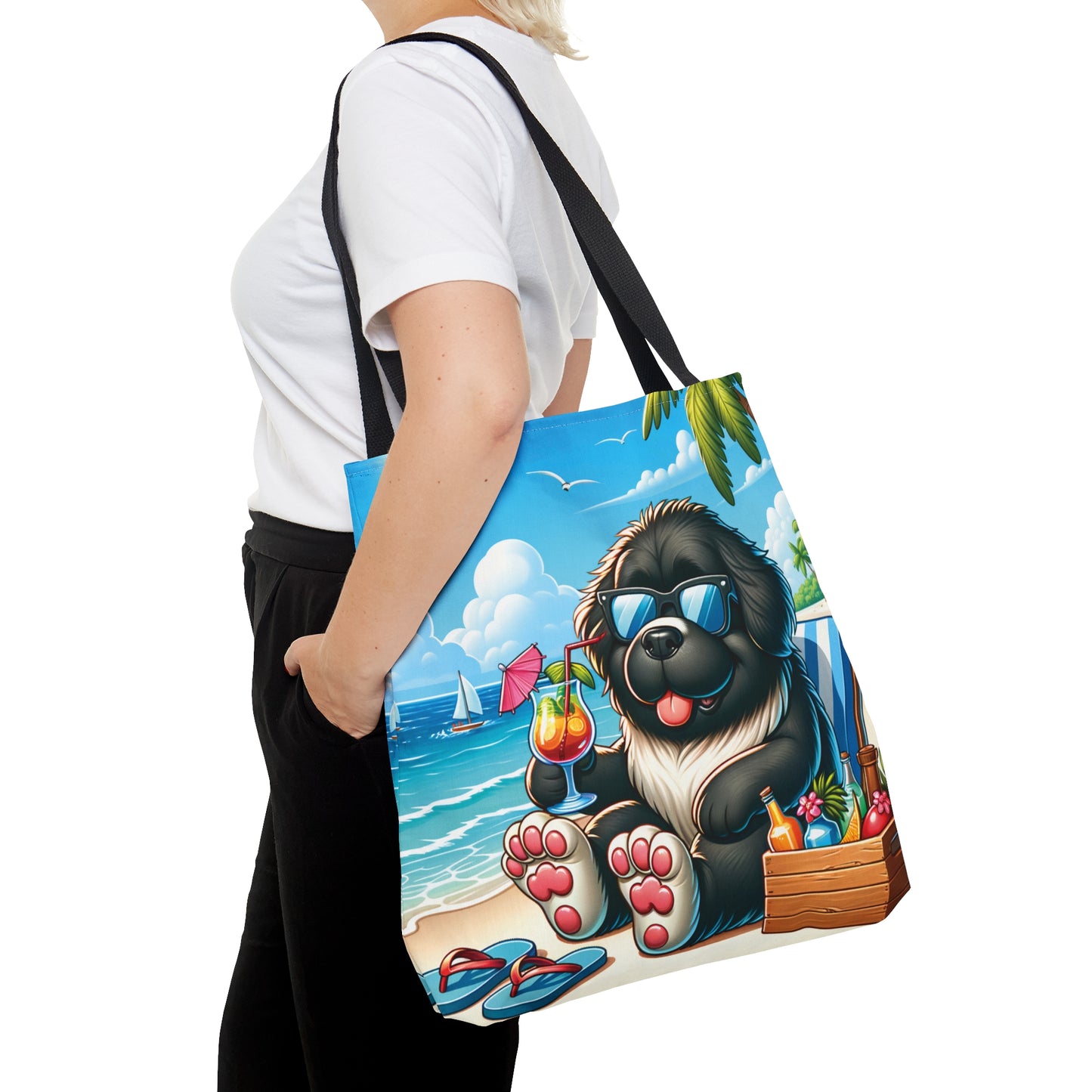 Tote Bag, Dog on Beach, New foundland, Tote bag,  awd-1227