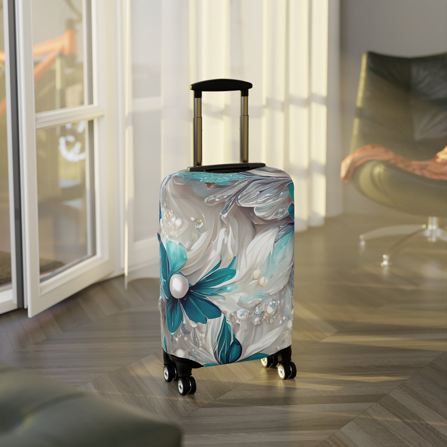 Luggage Cover, Turquoise Floral