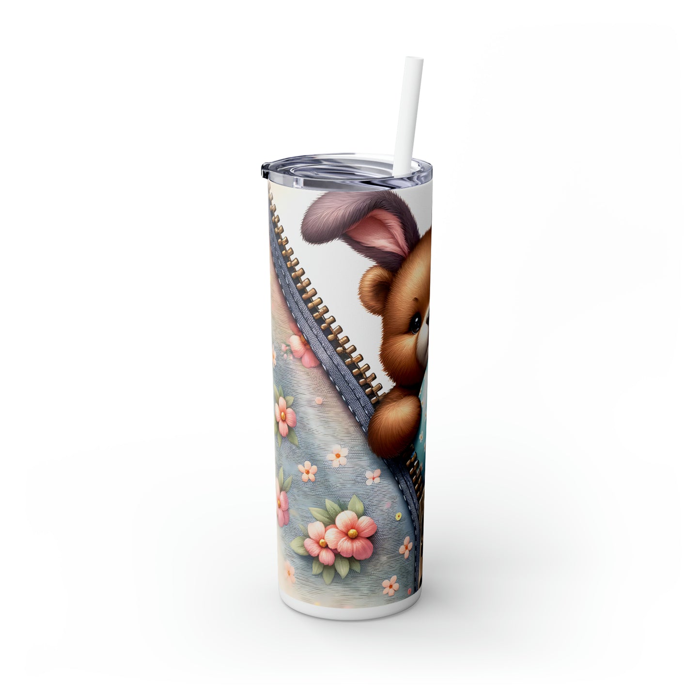 Skinny Tumbler with Straw, 20oz, Easter, Bear, awd-1306