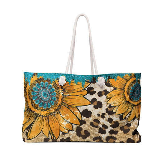 Personalised/Non-Personalised Weekender Bag, Sunflowers, Western, Large Weekender Bag, Beach Bag, Book Bag