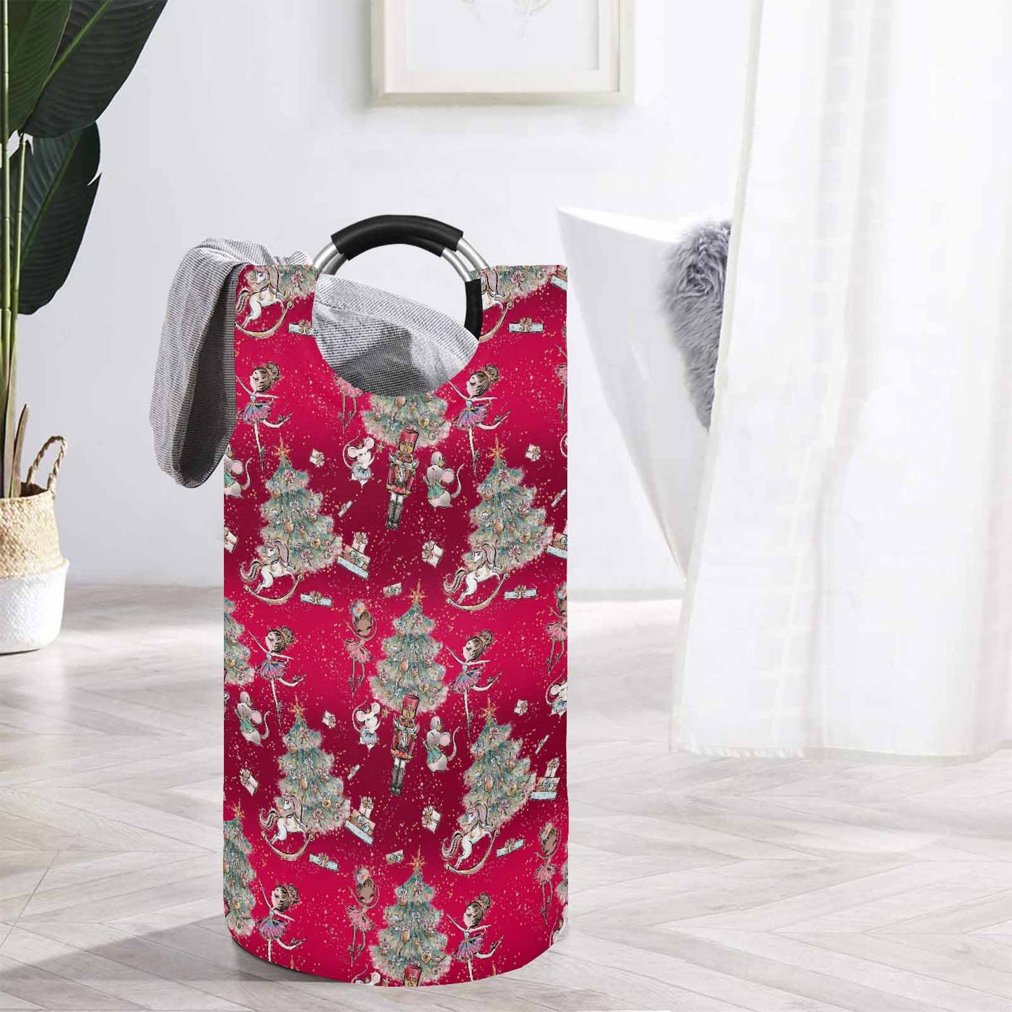 Red Christmas  Round Laundry Basket