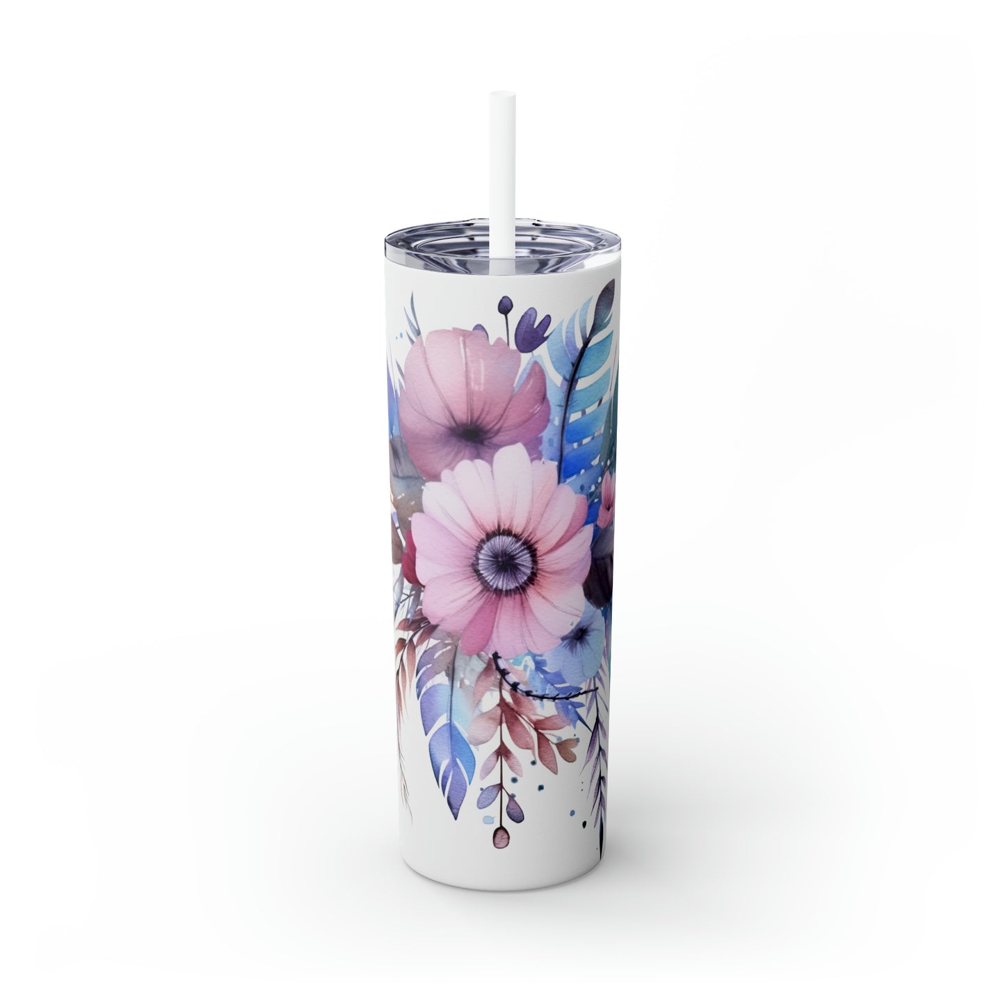 Skinny Tumbler with Straw, 20oz, Boho Floral