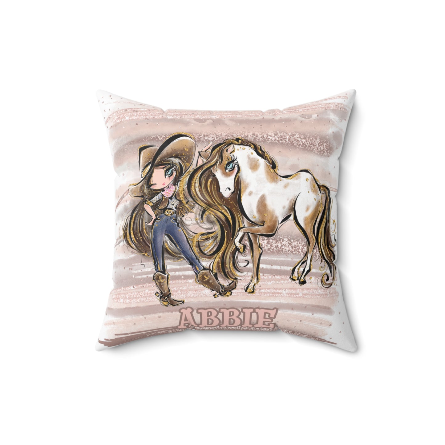 Personalised Cowgirl and Horse Cushion,  Brown Hair, Blue Eyes, Polyester Square Cushion, Christmas cushion