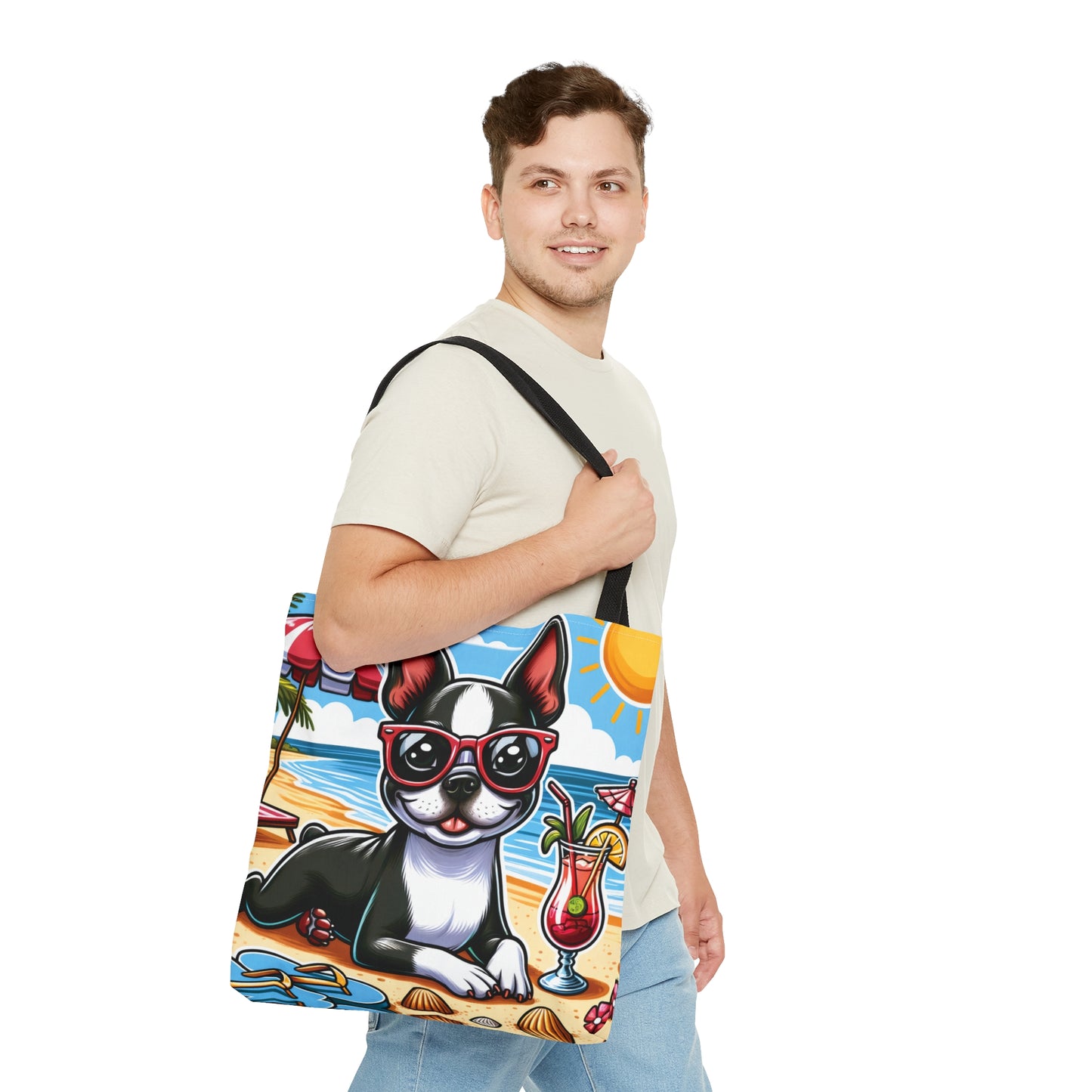 Tote Bag, Dog on Beach, Boston Terrier, Tote bag, awd-1103