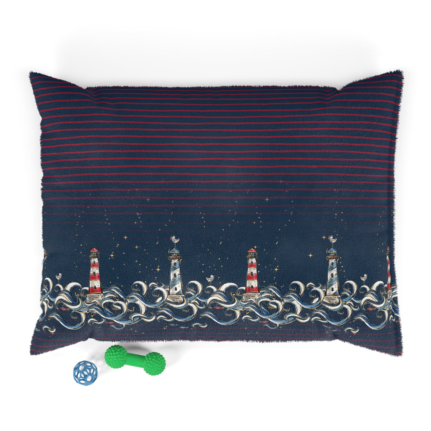 Luxury Pet Bed, feather soft fleece, Navy Lighthouse