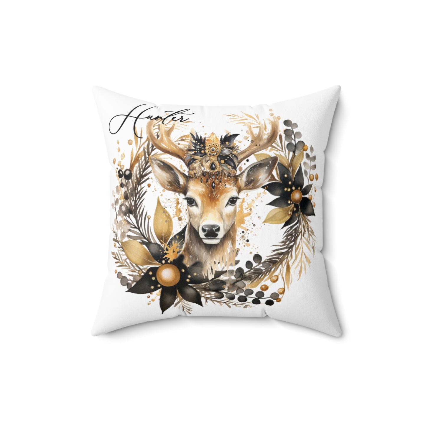 Personalised Cushion,  Reindeer Floral, Polyester Square Cushion, Christmas cushion