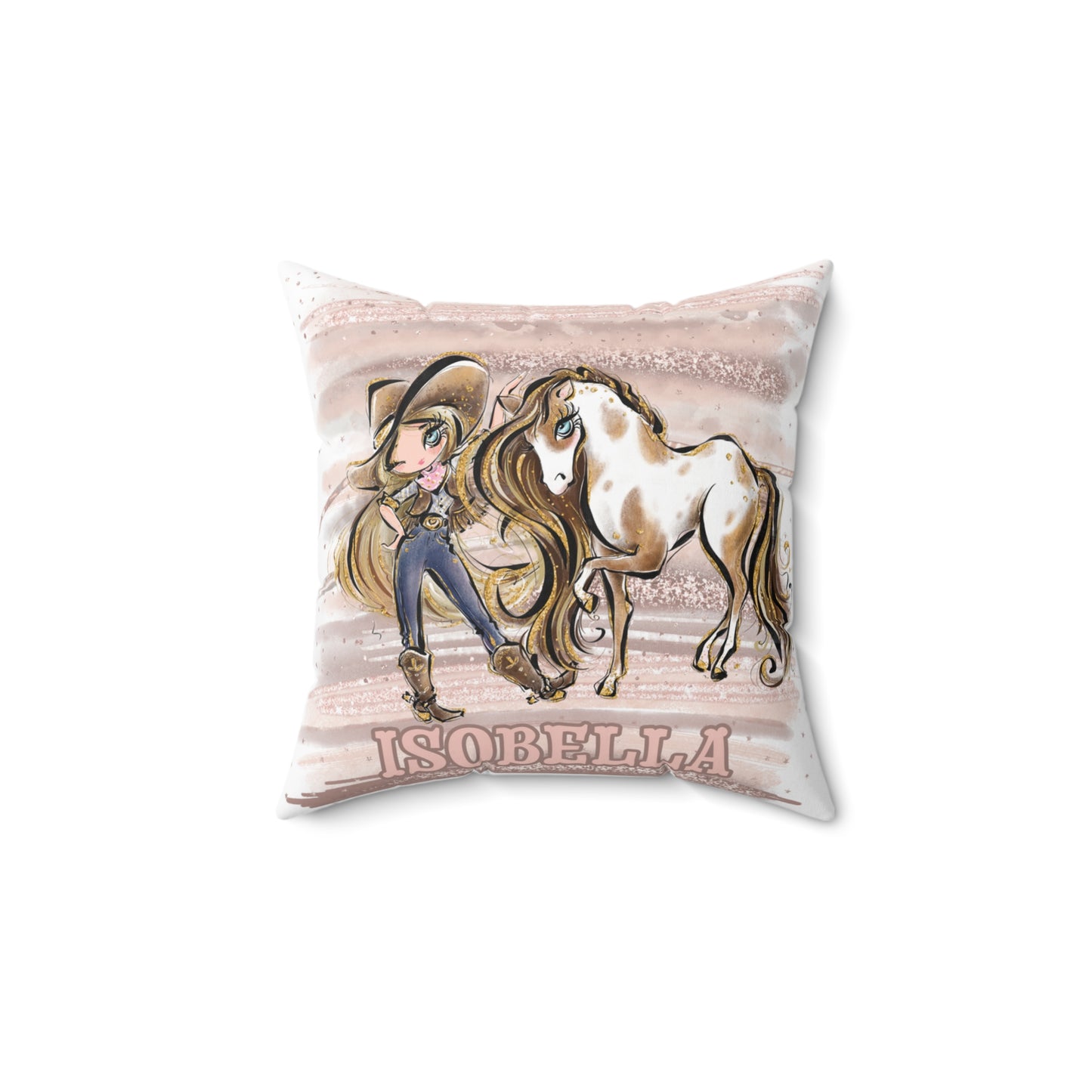 Personalised Cowgirl and Horse Cushion,  Blonde Hair, Blue Eyes, Polyester Square Cushion, Christmas cushion