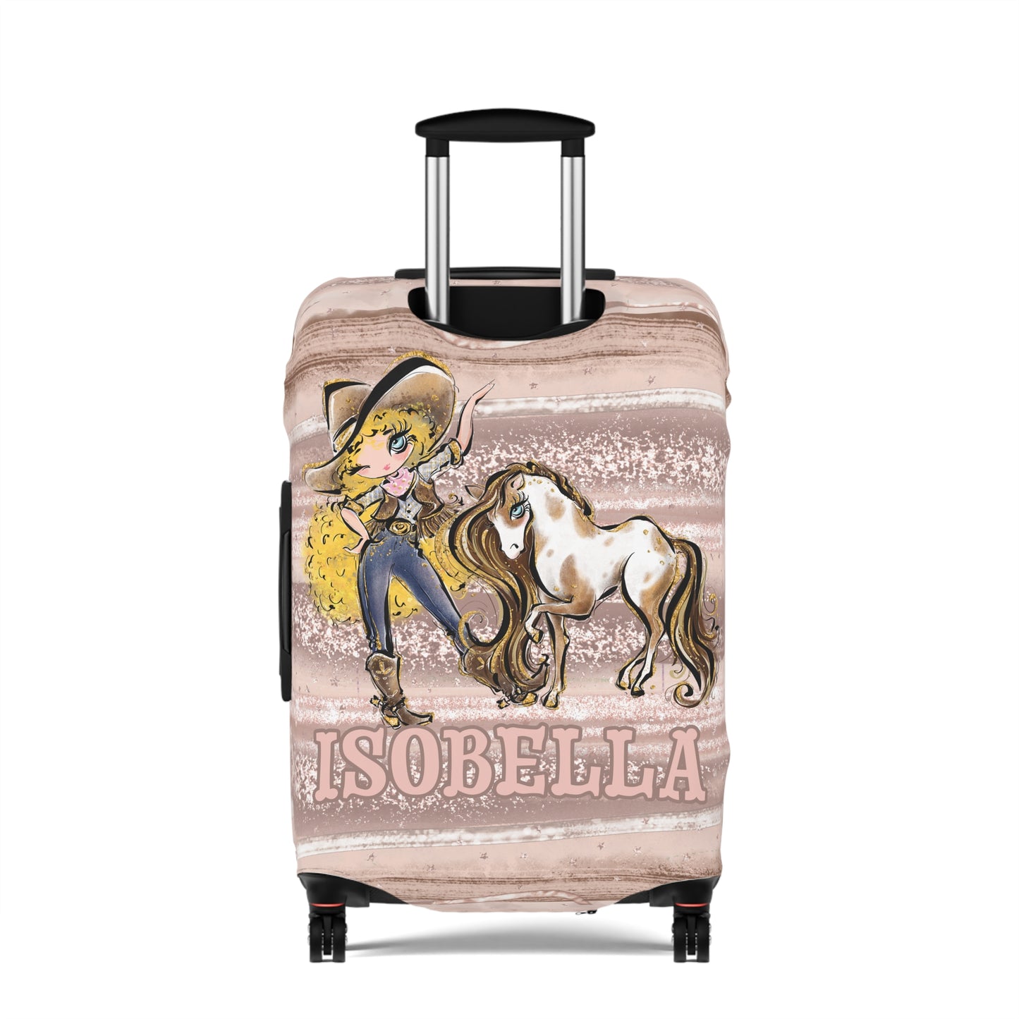 Luggage Cover, Howdy Cowgirl and Horse, Blonde Curly Hair Blue Eyes