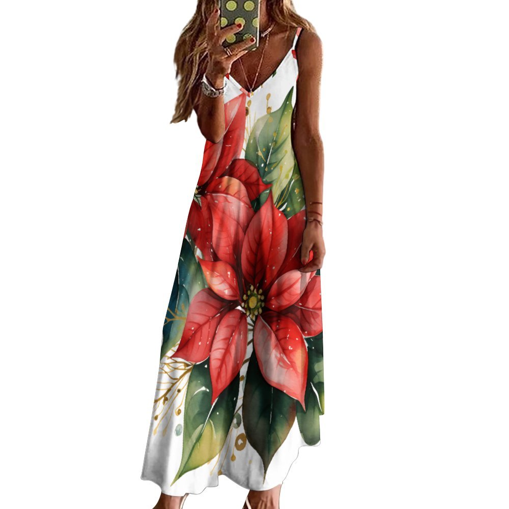 Poinsettia Spaghetti Strap Ankle-Length Dress Long dress