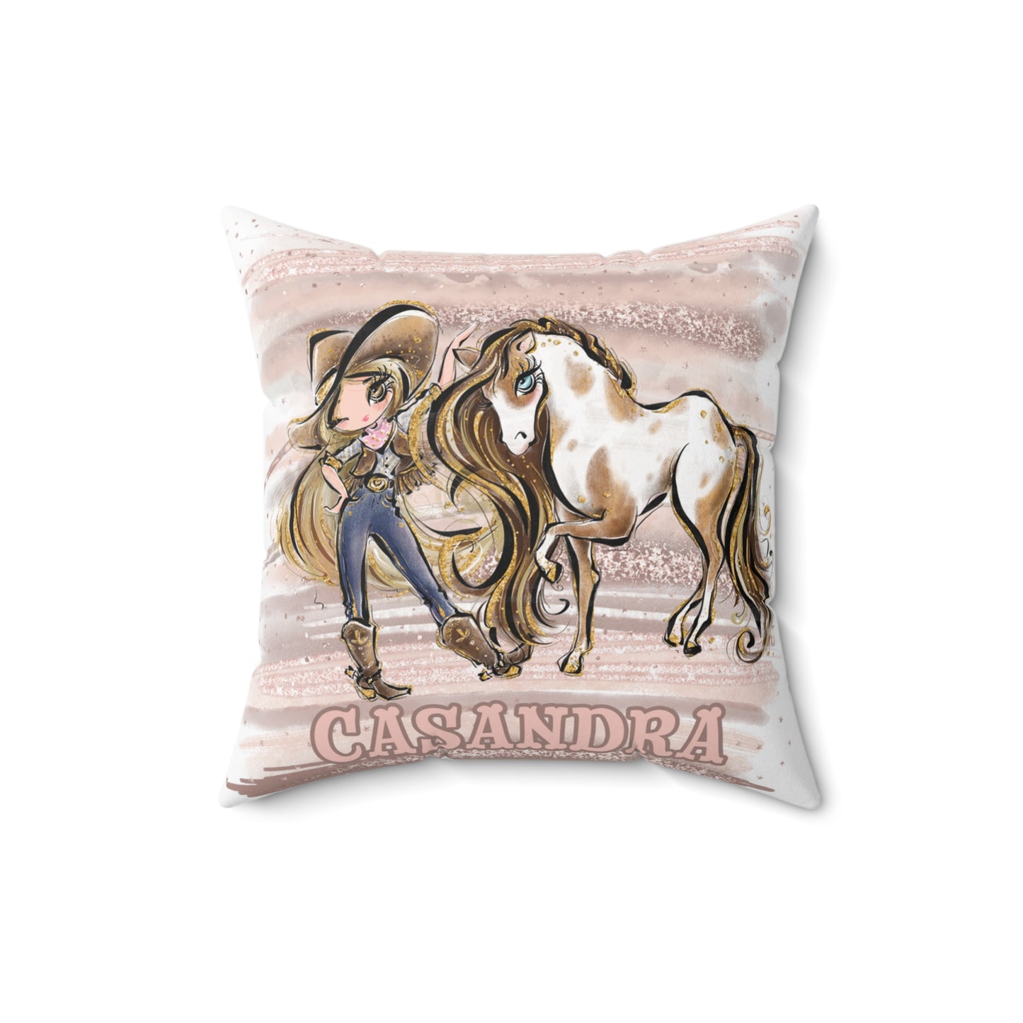 Personalised Cowgirl and Horse Cushion,  Blonde Hair, Brown Eyes, Polyester Square Cushion, Christmas cushion