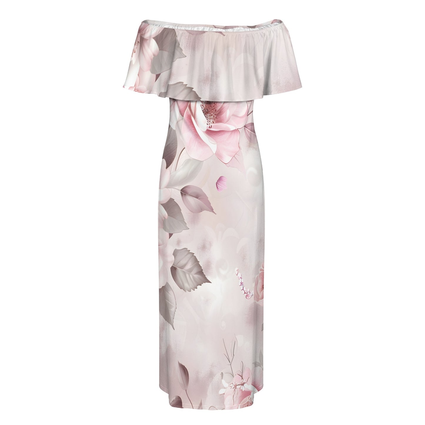 Madeleine Women's Off Shoulder Ruffle Boat Neck Dress (Model D71)