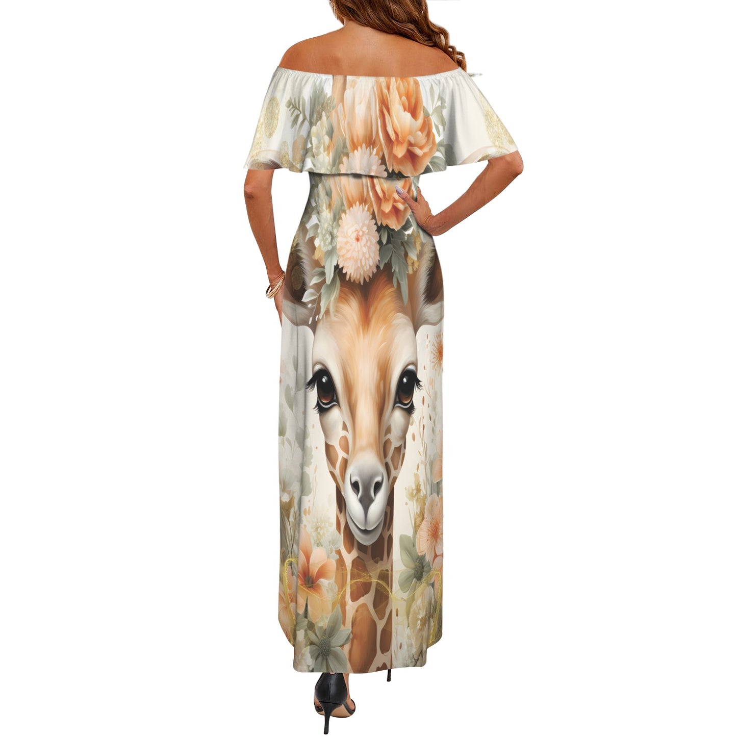 Giraffe awd422 Women's Off Shoulder Ruffle Boat Neck Dress (Model D71)