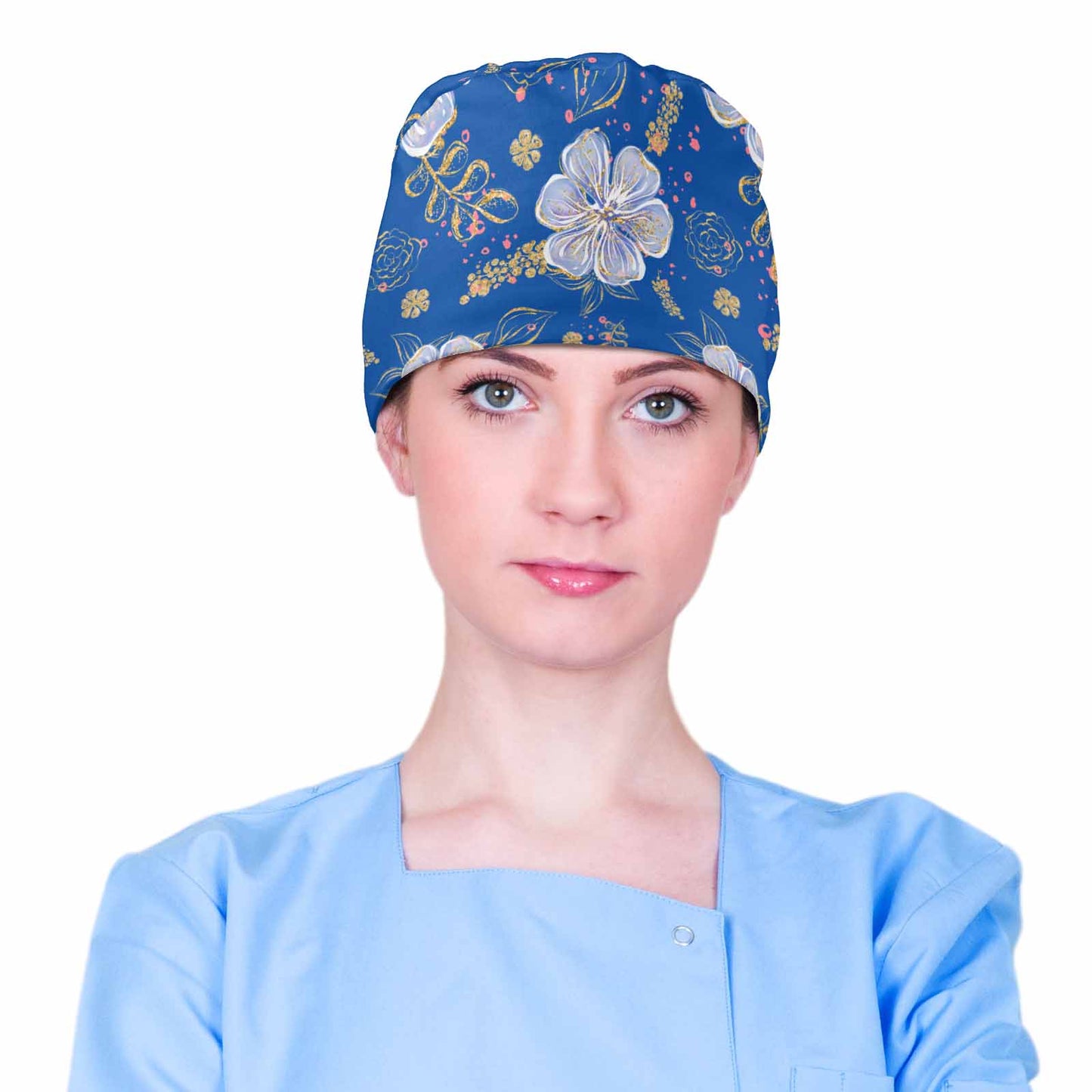 Nurse Scrub Cap Blue Floral  Scrub Cap