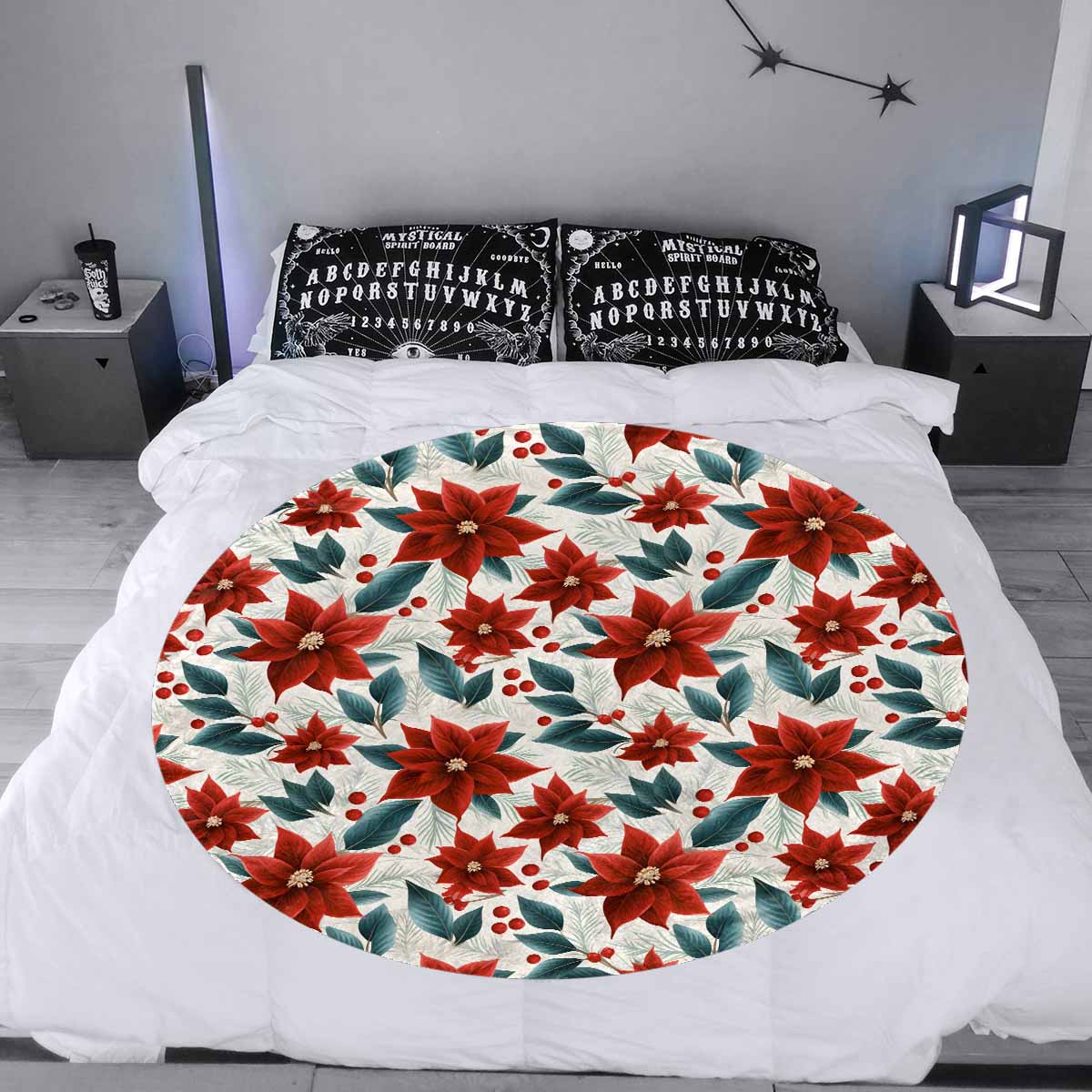 Christmas Red Poinsettia  Circular Micro Fleece Blanket 47"