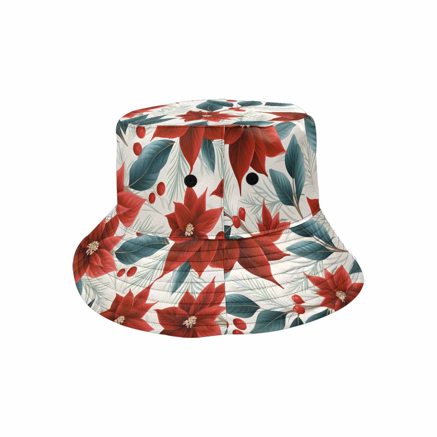 Christmas Red Poinsettia  Unisex Summer Single-Layer Bucket Hat