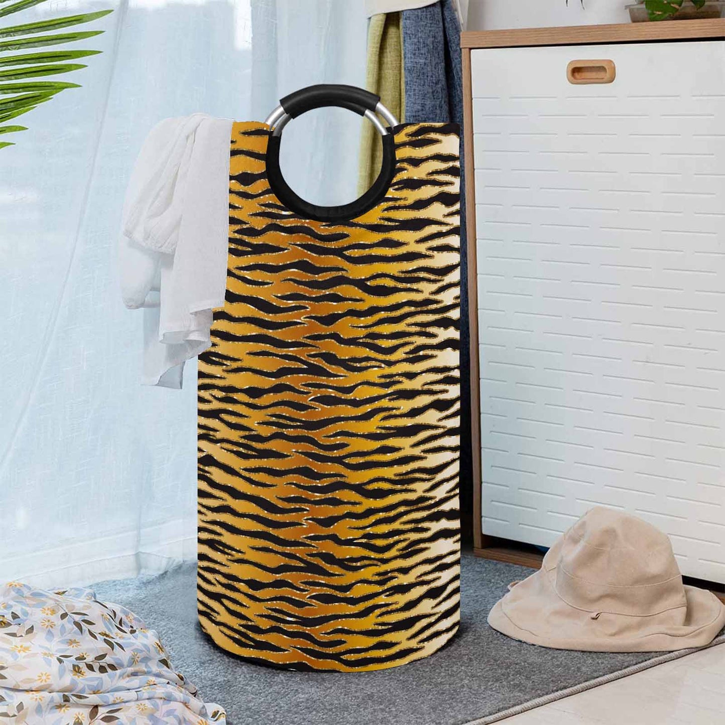 Glitter Gold Animal Print  Round Laundry Basket