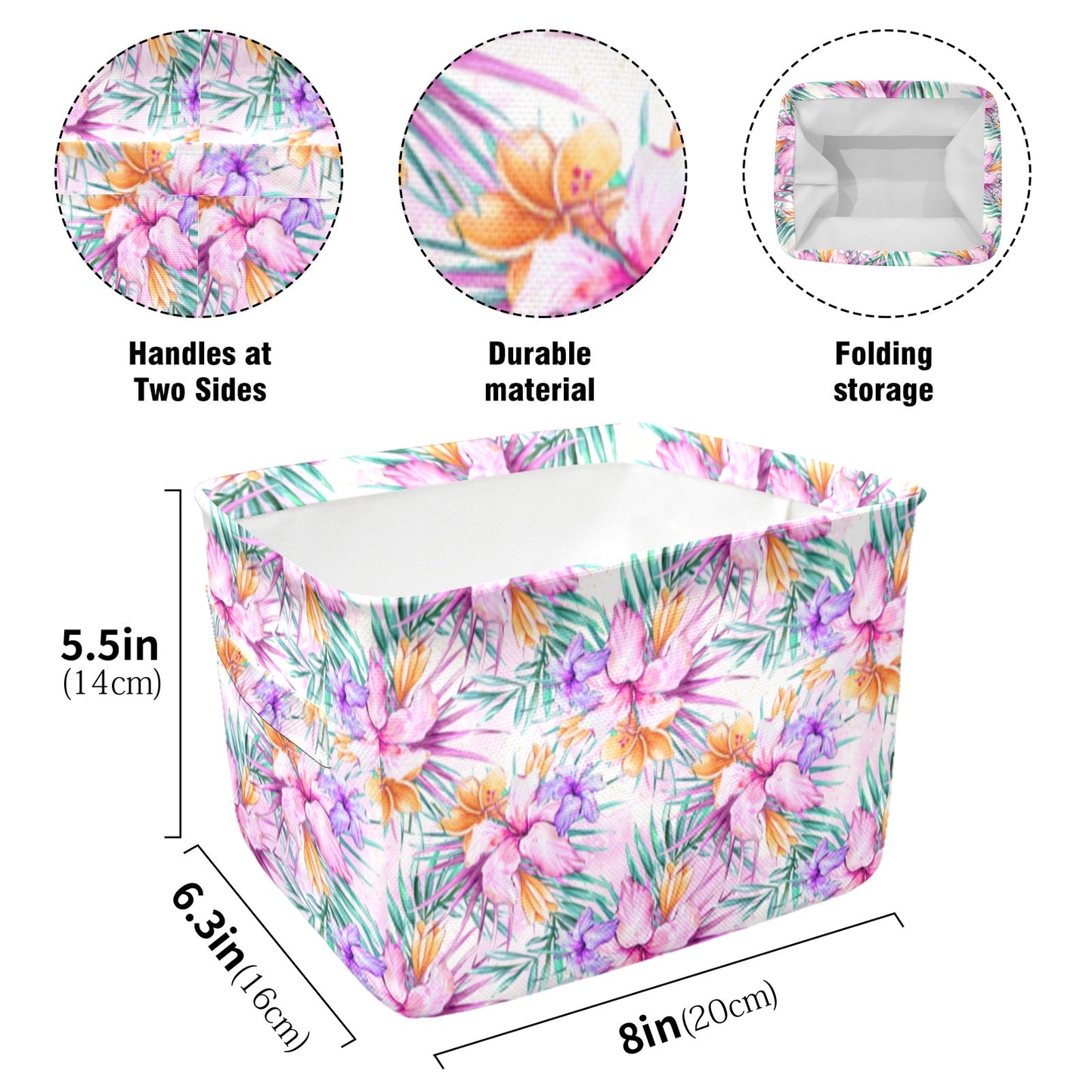 Purple Hibiscus Fabric Storage Basket