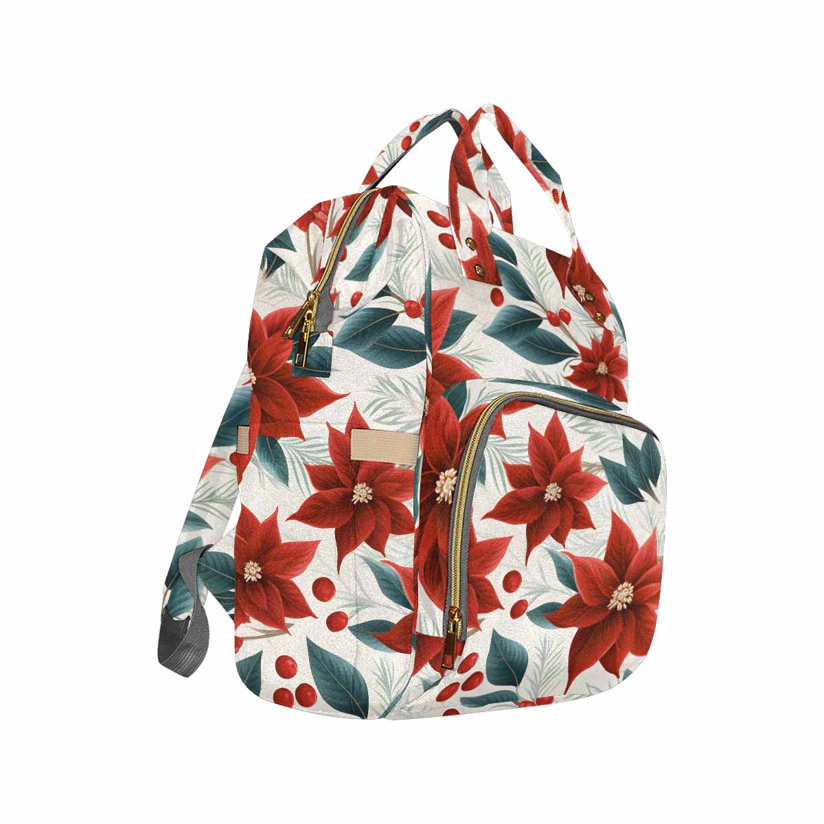 Christmas Red Poinsettia Diaper Bag Backpack