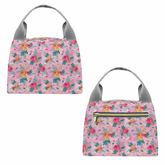 Australian Floral Pink  Portable Lunch Bag-Grey Handle